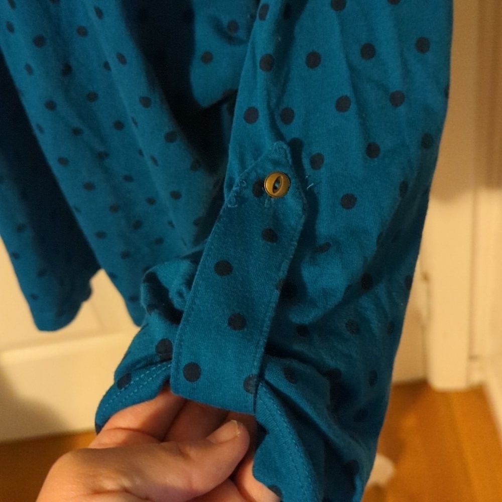 Basic Editions Women's 2X Blue W/ Polka dots See Desc Roll Up Sleeves - Picture 4 of 11